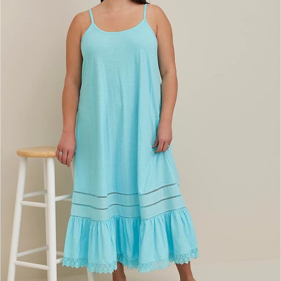 torrid Other - NWT TORRID SWIM COVER-UP DRESS - MAXI COTTON - CROCHET TRIM BLUE - Plus Size 3X
